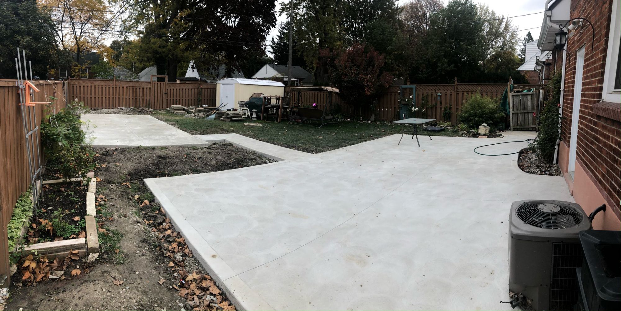 Panoramic view of new patio and walkway
